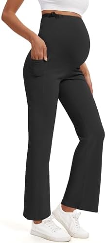 M MOTEEPI Maternity Pants for Work Stretchy Dress Pants Over The Belly Pregnancy Wide Leg Trousers with Pockets