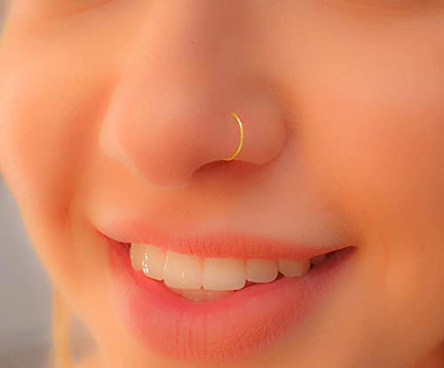 Fake Nose Ring Gold - Tiny & Thin 24 Gauge Faux Nose Hoop Piercings - Smooth 14k Gold Filled Clip On Nose Piercing Rings For Women - No Piercing Needed - Gift-Ready