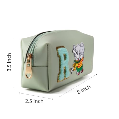 Image of AICA Gifts Personalized Leather Pencil Pouch (Mintgreen) with Embroidered Alphabet & Patch | Pencil Pouch for Kids | Birthday Gift | Birthday Return Gift |Gift for Kids Age 6-10
