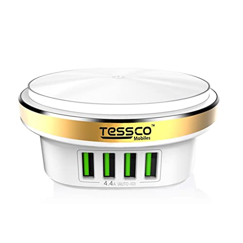 Image of (Tessco BC-209) 4 Port Multi USB Wall Charger Hub (22 W / 4.4A) with Auto-ID & Night Light - Compatible with Smartphones, Tablets, Camera, Accessories - White