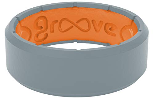 Edge Storm Grey / Orange Silicone Ring by Groove Life - Breathable Rubber Wedding Rings for Men, Lifetime Coverage, Unique Design, Comfort Fit Ring - Size 10