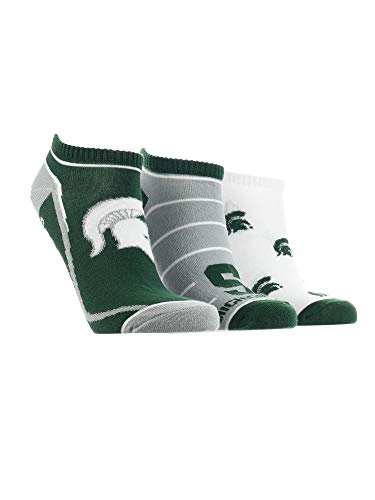 TCK Michigan State Spartans No Show Socks Full Field 3 Pack (Green/Grey/White, Medium)