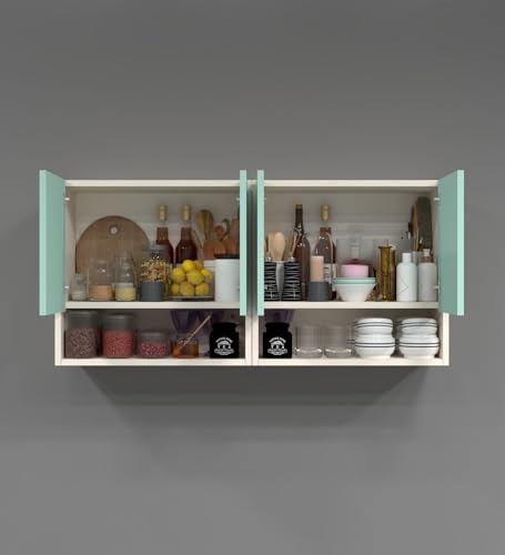 Image of SPECIALITY PANELS 4 Door Wall Cabinet with UV Profile Shutter | Wall Mounted Storage Cabinet for Kitchen Bathroom Living Room | Wooden Wall Cabinet Organizer UV Mint Finish DIY Assembly