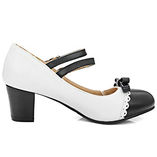 MAVMAX Women's Bowtie Mary Janes Block Chunky Mid Heel Lolita Pumps4
