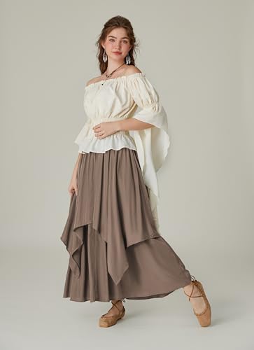 Scarlet Darkness Renaissance Skirt Women Double Layered High Waisted Victorian Long Skirts Brown L thumb #3