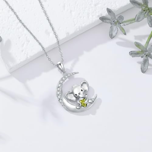 Image of PROESS Animal Birthstone Necklace 925 Sterling Silver Otter /Axolotl /Hippo /Elephant /Dachshund /Monkey /Red Panda Pendant Necklace Animal Birthstone Jewelry Gifts for Women
