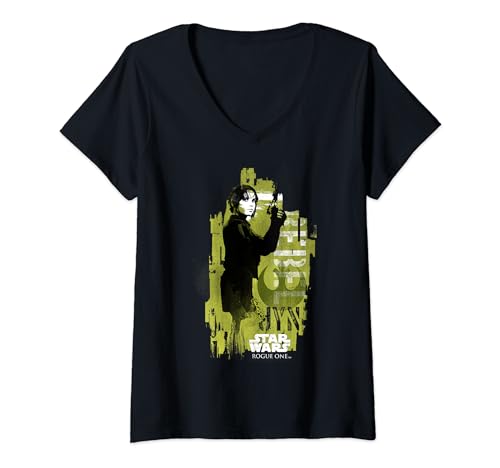 T-shirt Star Wars femme col V vert Jyn Rogue One haut manches courtes