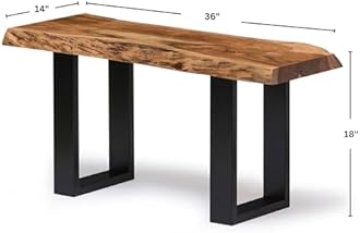 Alpine 36-Inch Live Edge Solid Acacia Wood Bench with Black Metal Legs and Floor Protectors – Unique and Durable Accent Piece for Entryways, Hallways, or Living Spaces by Alaterre Furniture