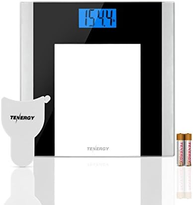 Tenergy Body Weight Scale with Step-On Technology, Tempered Glass Platform w/Backlit LCD, High Precision Digital Bathroom Scale, 400-Pound Capacity, Bonus Body Measuring Tape & Batteries Included