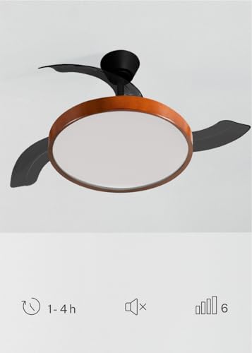 CREATE / WIND CLEAR STUDIO M/Ventilador de techo con luz negro y madera oscura con mando / 40W. Temporizador. Ø 108 cm. aspas retráctiles. 3 temperaturas de luz. función verano-invierno - imagen 4