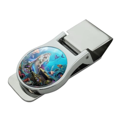 Mermaid Queen Treasure Chest Satin Chrome Plated Metal Money Clip