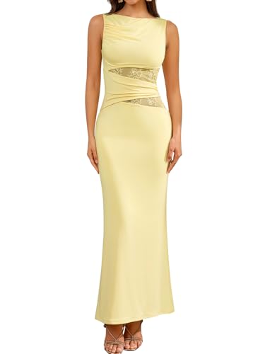 Image of EYNMIN Women's Lace Bodycon Maxi Long Formal Wedding Guest Prom Dresses | 2026 Elegant Dress,Cocktail,Dinner,Party,Evening,Birthday,Bridal Shower,Soft Stretchy Fabric,Fully Lined,Slim Fit,Sleeveless