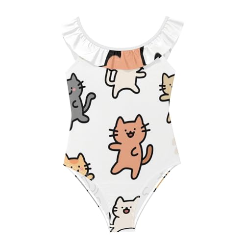 Traje de baño para niña SyXIOP con volantes y diseño de gato para playa de 3 a 6 años