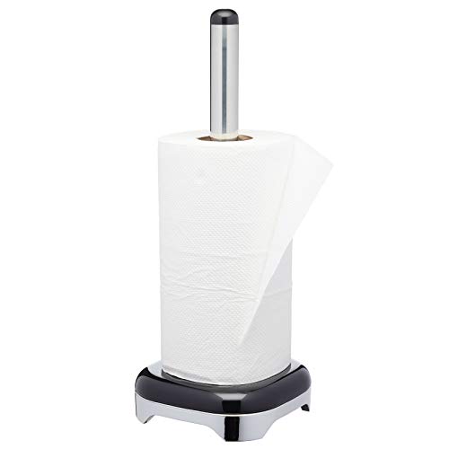 KitchenCraft Lovello Retro Metal Kitchen Roll Holder, 35 cm (14") - Silver/Black