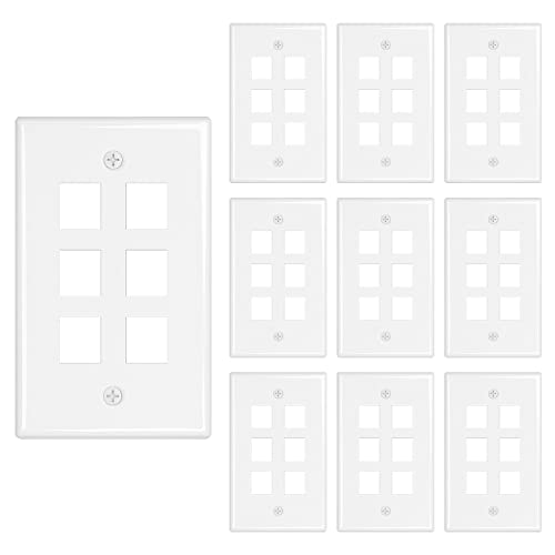 Image of iwillink 6-Port Keystone Wall Plate 10-Pack, Low Profile Ethernet Wall Plates for Keystone Jack, White