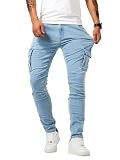 solo soplo Men's Slim Fit Stretch Jeans Ripped Cargo Jean for Men Fashion Skinny Casual Pants Sky Blue, Large