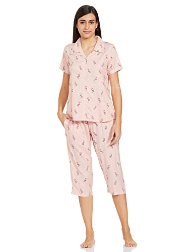 Image of Longies Women's Rayon Capri Nigh Suit Regular Set (LGRCSSYV001 PInk027 XL)