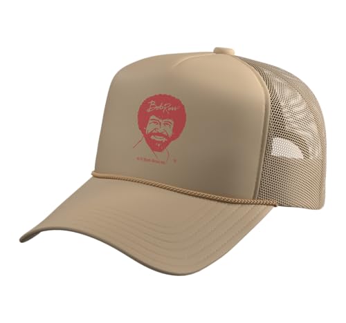 Bob Ross Head Trucker Hat with Adjustable Mesh Back, Khaki