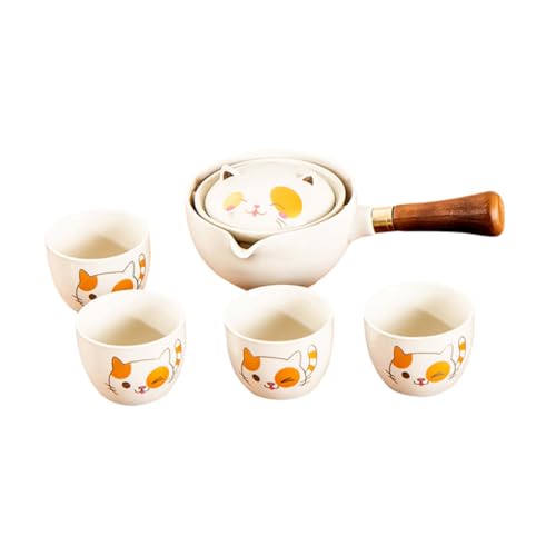 VANZACK ポータブル耐熱セラミック茶器 招き猫デザイン 急須とカップ付 茶道具 一人暮らし オフィス ホーム用茶器