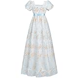 FCCAM Regency Dresses for Women Puffy Sleeves Victorian Dress Costume Empire Waist Regency Ball Gown Blue M