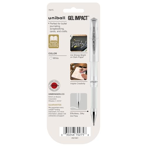 Image of uniball Signo Gel Impact Pens, Bold (1.0mm), White Metallic Ink, 3 Pack