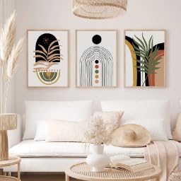 Affiche abstraite bohème lot de 3 toiles 60x70cm décoration murale pour salon