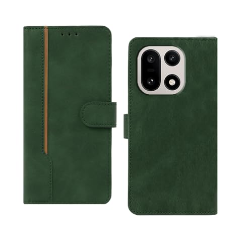 Image of amazon basics OnePlus 15 5G Flip Cover | Card Pockets Wallet & Stand | Flip Cover for OnePlus 15 5G (Green with Beige Strip)