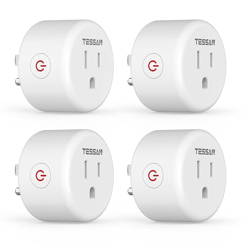 Smart Plug, TESSAN WiFi Outlet Compatible with Alexa and Google Assistant, Mini Bluetooth Socket Remote Control with Timer Function, No Hub Required, 2.4G WiFi, 4 Pack
