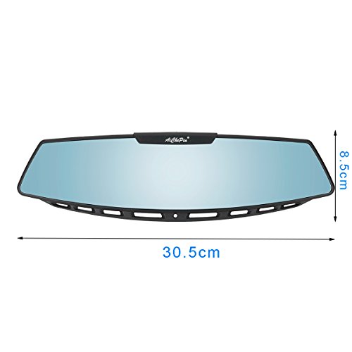 Yoolight Car Rear View Mirror, 12" Wide Angle Universal Curve Convex Rearview Mirror Interior Clip On Original Mirror (Blue Mirror) #TOP3