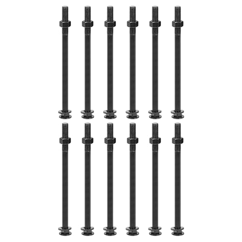 QUARKZMAN M12x200mm Vierkant Hals Schlossschrauben mit Muttern & Unterlegscheiben, 12er Set 304 Edelstahl Rundkopf Vierkant Hals Schrauben, Schwarz