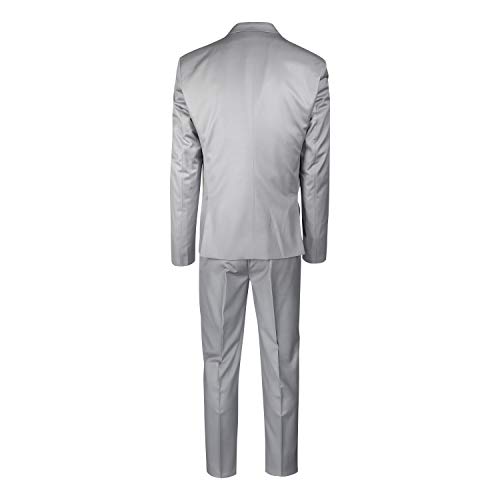 Terno masculino slim 2 botões corte Italiano Cinza claro poliviscose Kit 3 peças para noivo, padrinh