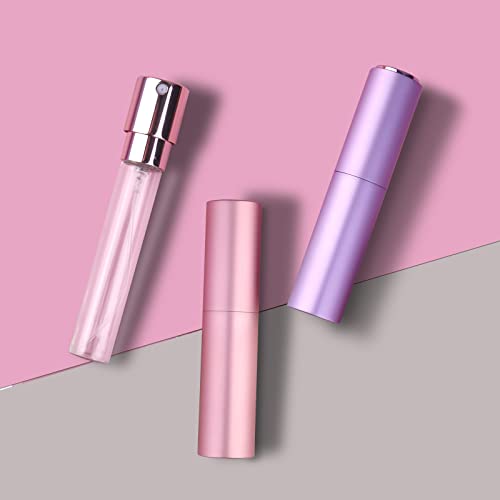 Image of Refillable Travel Perfume Atomiser Bottles, 2 Pcs 10ml Mini Portable Spray Bottles Refillable Perfume Aftershave Atomiser Empty Travel Bottles with Funnel (10ml (Pink+Light Purple))