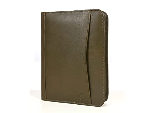 Zippered Genuine Leather Business Portfolio | Easy To Carry Organizer With Writing Pad Holder, Business Card And Pen Slots. Ipad/Tablet Holder And Flip-Closure Phone Pocket #TOP6