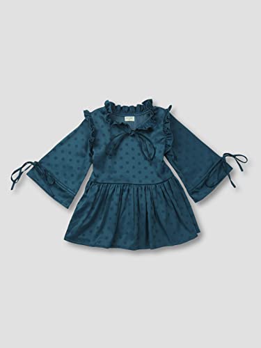 Image of Gini & Jony Girls Blue Polka dot Silk Full Sleeves Woven Top