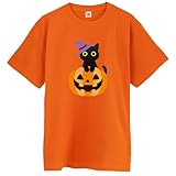 [シャレもん] ハロウィン おもしろ Tシャツ 【帽子キャット】 【オレンジT】 【L】