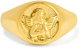 Gold Chunky Signet Stackable Pinky Ring for Women Men, Guardian A...