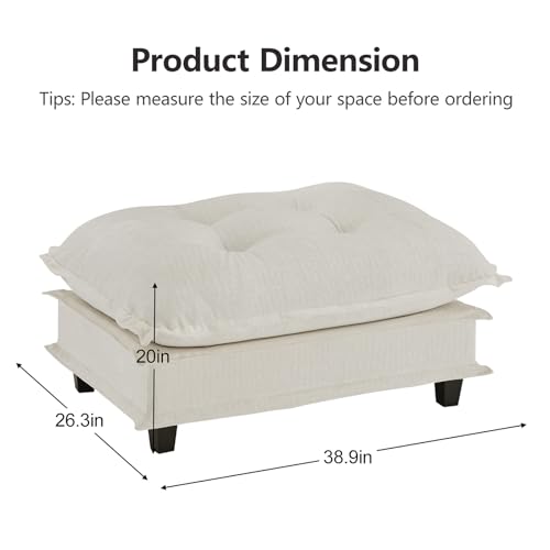 Image of Ottoman for Sectional Couches for Living Room, Beige Ottoman Seat for Modern Chenille Deep Seat Sofa Set, Salas para Casa, High Back Cloud Couch Modular Sectional Sets