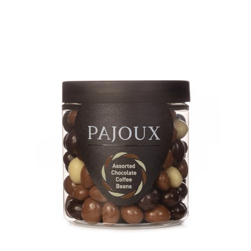 Pajoux Assorted Chocolate Coffee Beans (Small) 170g | Chocolate Covered Coffee Beans in a Gift Jar - Espresso Bean - Mocha - Palm Oil Free