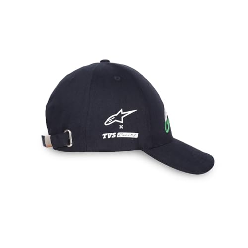 Image of TVS Racing x Alpinestars Cap � 100% Cotton Twill, Breathable & Skin-Friendly Fabric, 6-Panel Design, Adjustable Metal Buckle Closure, Flexible Peak for Sunshade, and Embroidered Branding