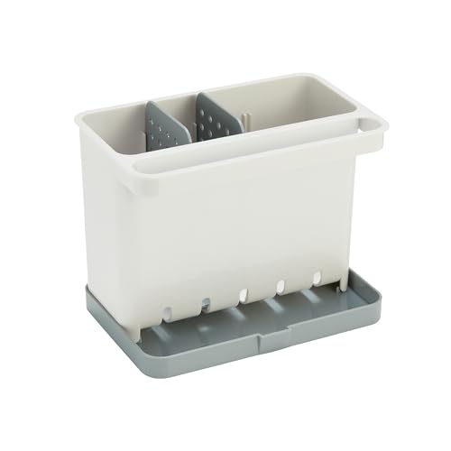 Amazon Basics - Organizador para el fregadero y recipiente para estropajos, Estándar, Plástico, Blanco