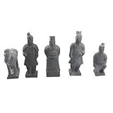 ThinkThings Terracotta Army Qin Dynasty Warriors Figurines, 5 Pieces Set Handcrafted Pottery Clay Statues, Collectible Chinese Cultural Business Gifts Office Decor