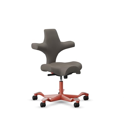 Image of HAG Capisco Standard Chair-Blush Rose Frame-Upholstered Gray Ash Vinyl