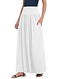 Sweet Hearts Maxi Skirts for Women with Pockets- Elastic Waist Casual Flare A-Line Long Skirts XS-XL Made in USA (White, XL)