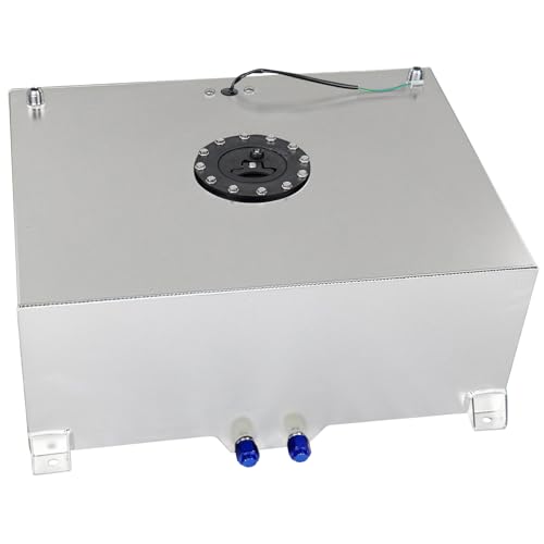 GSTP Universal 20 Gallon 80L Fuel Cell Tank with Cap and Level Sender Polished Aluminum Silver