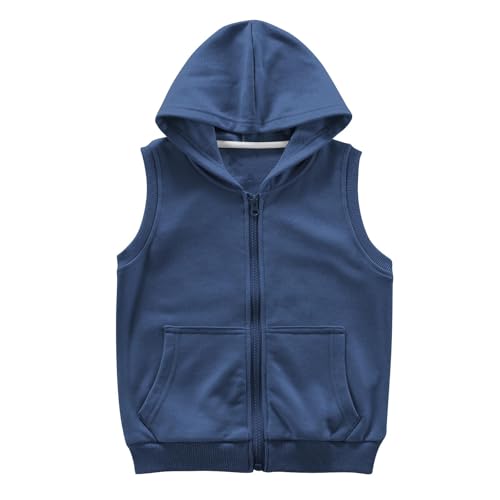 Boys Girls Sleeveless Hoodies Zip Up Hooded Sweatshirts Kids Cotton Vest Jacket Coats Tops with Pockets 3-12 Years