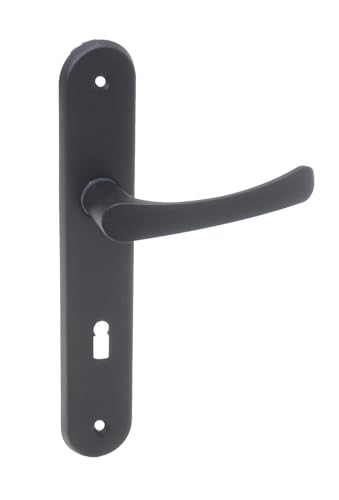 Aqbau® Juego de manillas para puerta con placa larga, color negro, picaporte de puerta, manillas de puerta, herrajes de puerta (BB Buntbart)