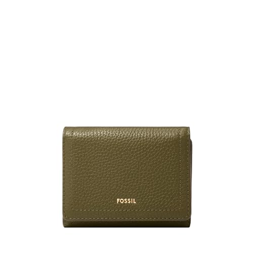 Fossil Damen-Clutch „Logan“ – Grün, Leder, Mit Abnehmbarem Handgelenkband