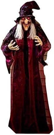 Life Size Hanging Talking Witch - Animated Halloween Witch with Sound Activation and Red Eyes for Outdoor & Indoor Decor - Old, Spooky and Scary Flying Animatronic Witch for Halloween Decorations