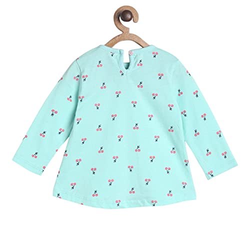 Image of miniklub Girls Sea Green & Black Printed Pure Cotton T-Shirt With Pyjamas