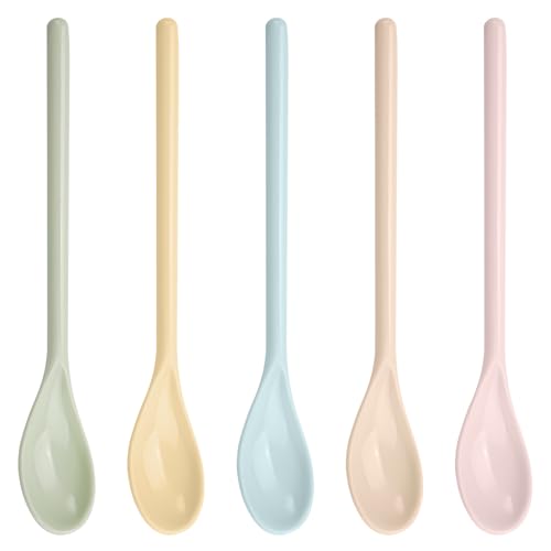 5 Pièces Cuillère Longue En Plastique Colorée, Cuillères à Oeufs En Porcelaine, Cuillere Plastique Colorées, Cuillère à Dessert Longue Colorées pour...